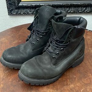 Men’s Timberland 6” Ankle Premium Black Waterproof Leather Boots Size 8M